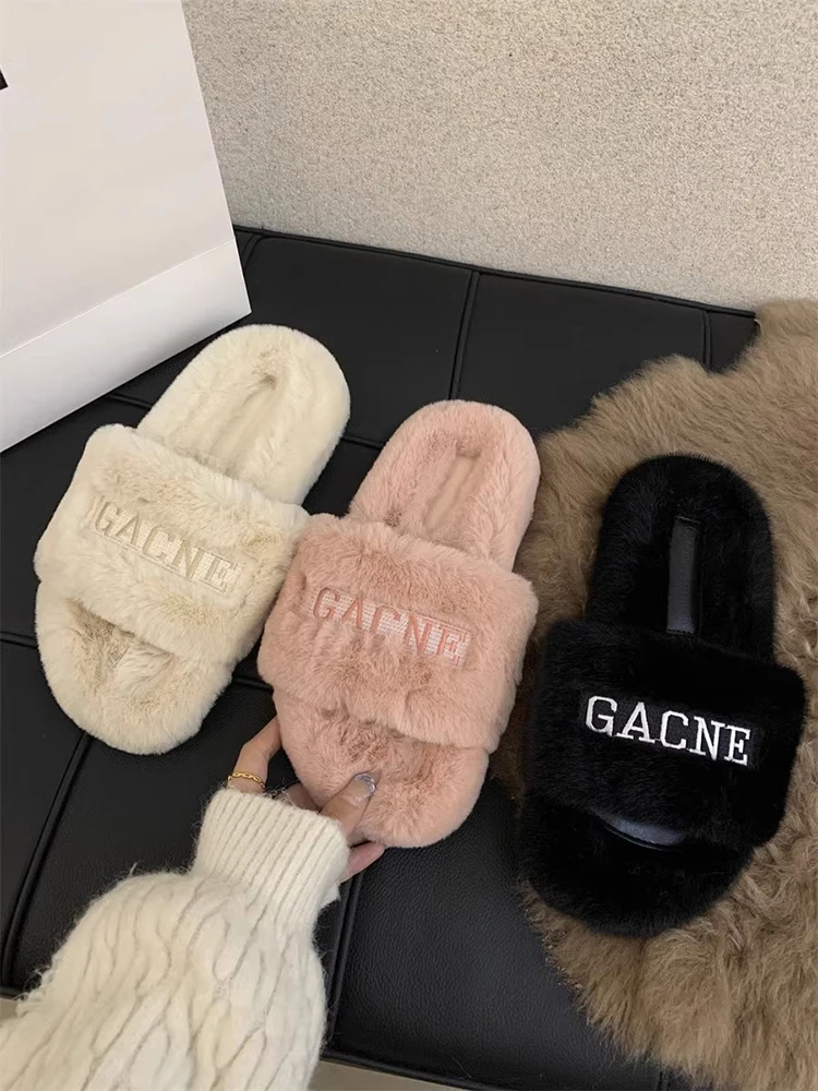 

Тапки женские с низким мехом, повседневные шлепанцы на платформе, из флока, плюшевые роскошные, на плоской подошве, искусственная кожа, короткие тапочки, 2023