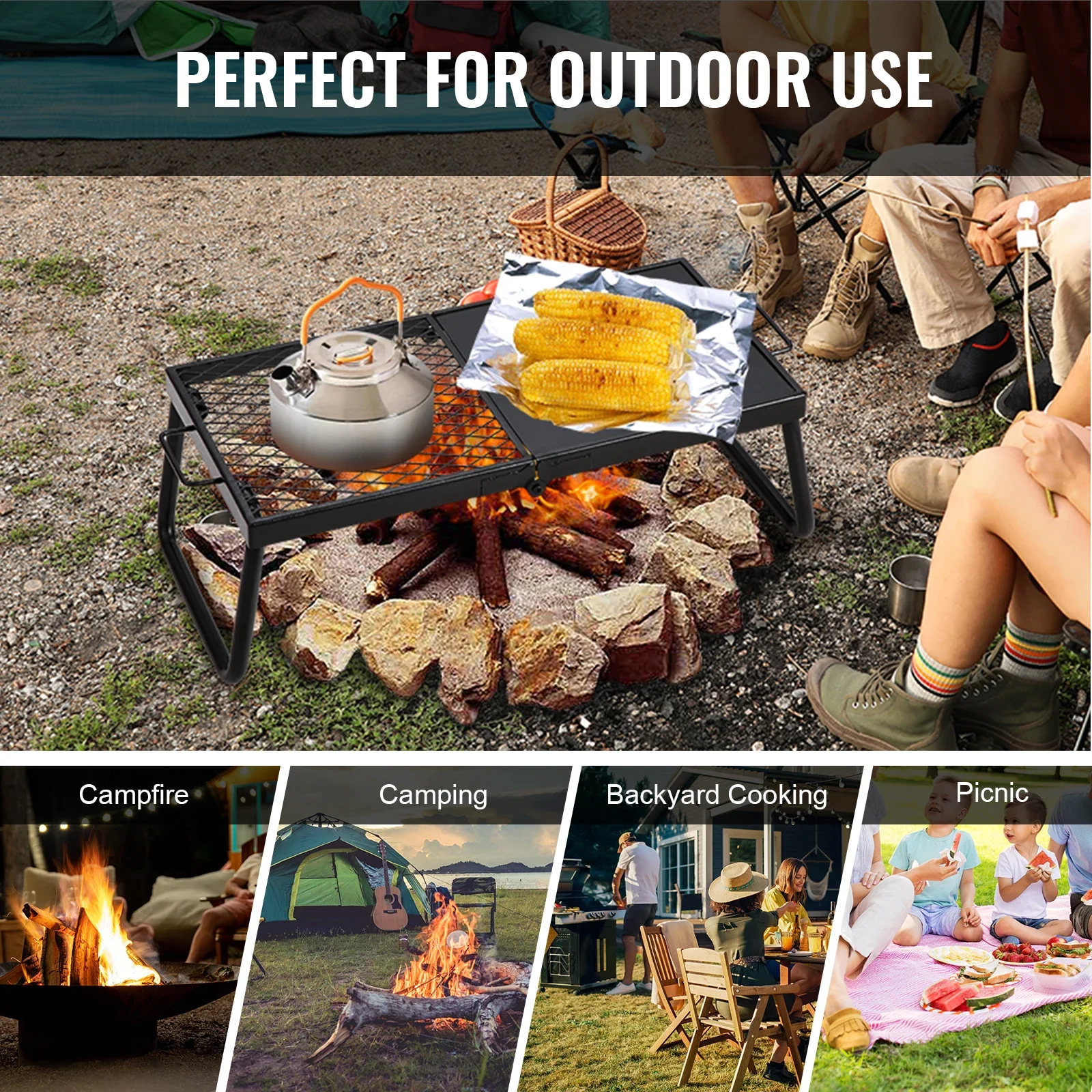 VEVOR Folding Campfire Grill,Portable Camping Grates Camp Fire Cooking Equipment with Legs Carrying Bag for Outdoor BBQ Cooking 6