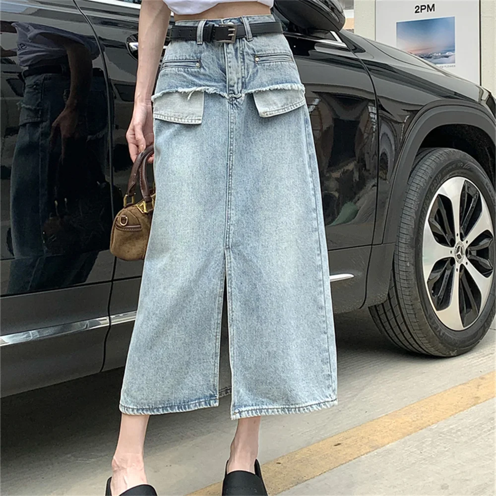 

Женская джинсовая юбка-макси, с высокой талией