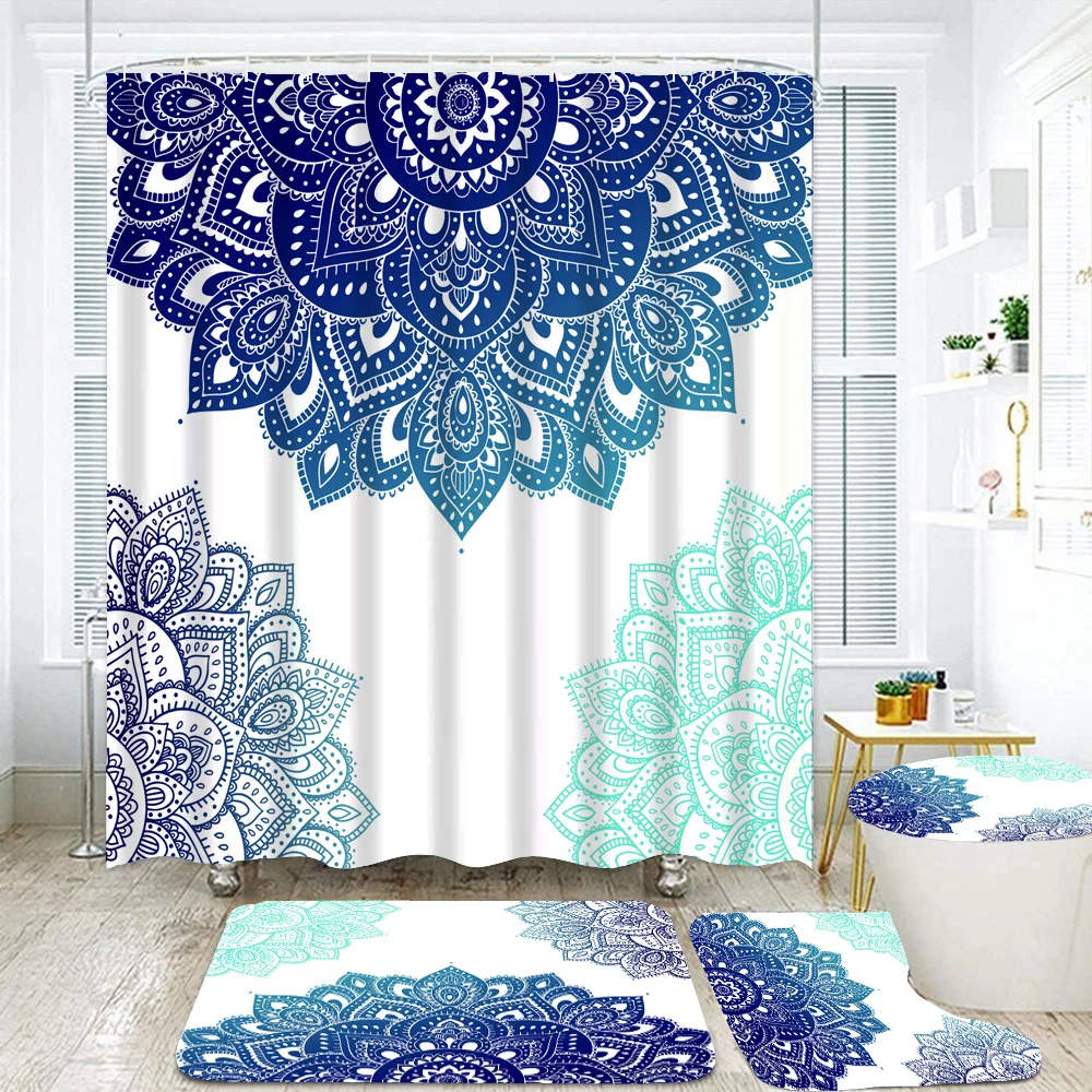 

Datura Bohemian style Waterproof Bath Shower Curtain Sets Toilet Cover Non-Slip Bath Mat Rug Carpet Bathroom Decor Washable