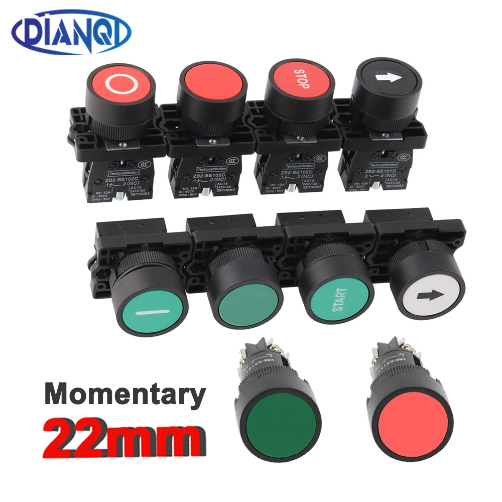 22mm-XB2-10A-600V-Momentary-Self-Reset-Plastic-Push-Button-Switch-With ...