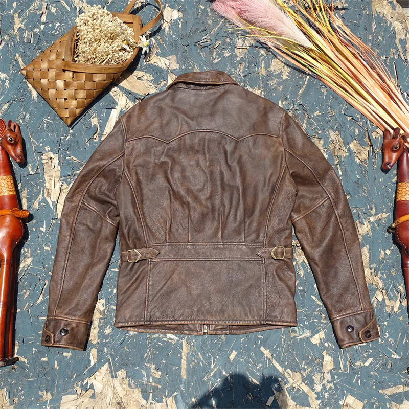 Soft Cowhide Leather Bengali Tea Core Dyeing Faded Calfskin Genuine Leather Jaet Heavy Waed Faded 930 Enfield Sle Men'...