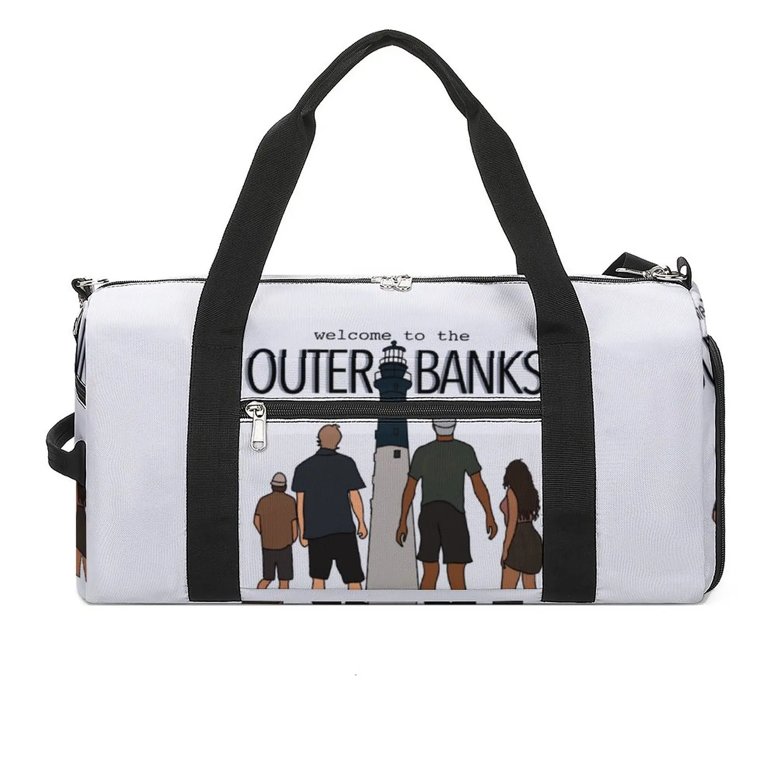 

Outer Banks Gym Bag Welcome to The Outer Banks Portable Sports Bags Large Luggage Print Handbag Retro Fitness Bag For Men