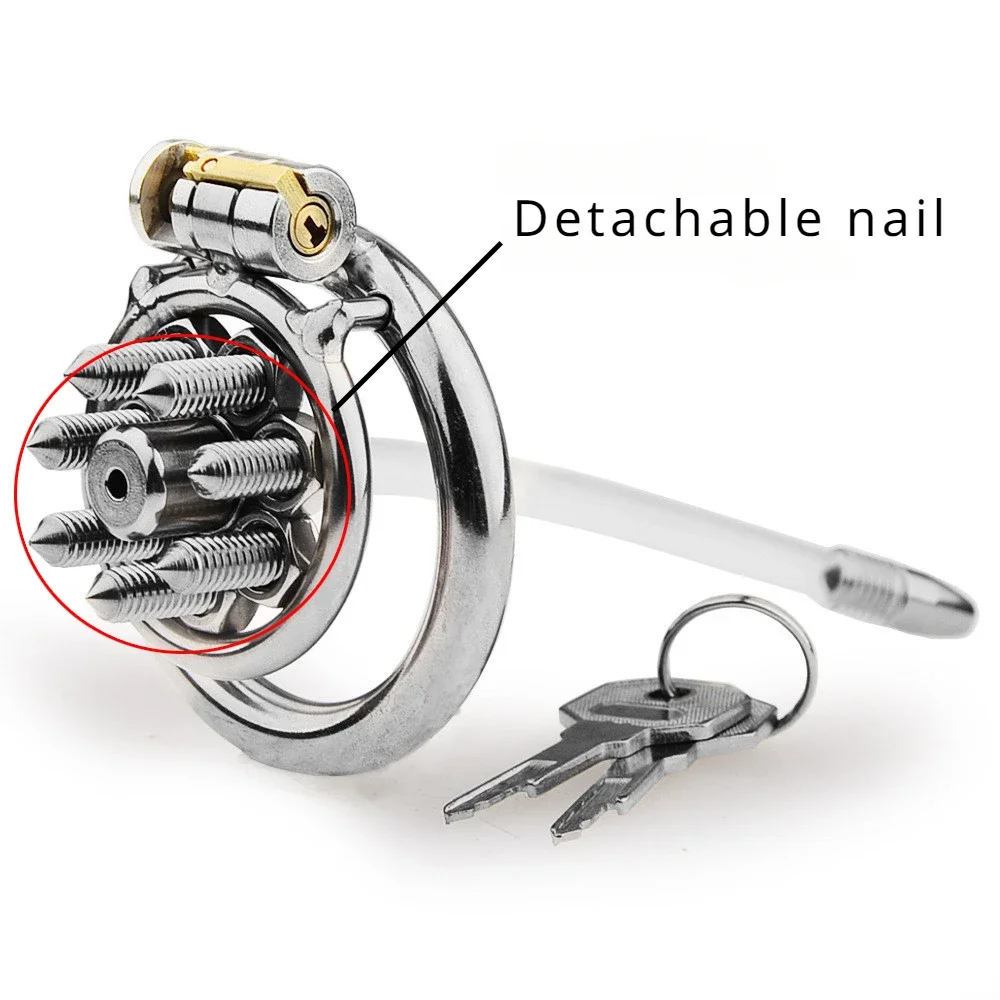 CB Electric Shock Stianless Steel Cock Cage Spike Removable Nails Erotic Urethral Lock Penis Stimulate SM Chastity Lock Sex Toy penis chastity cage chastity lock sex toy chastity cage accessory