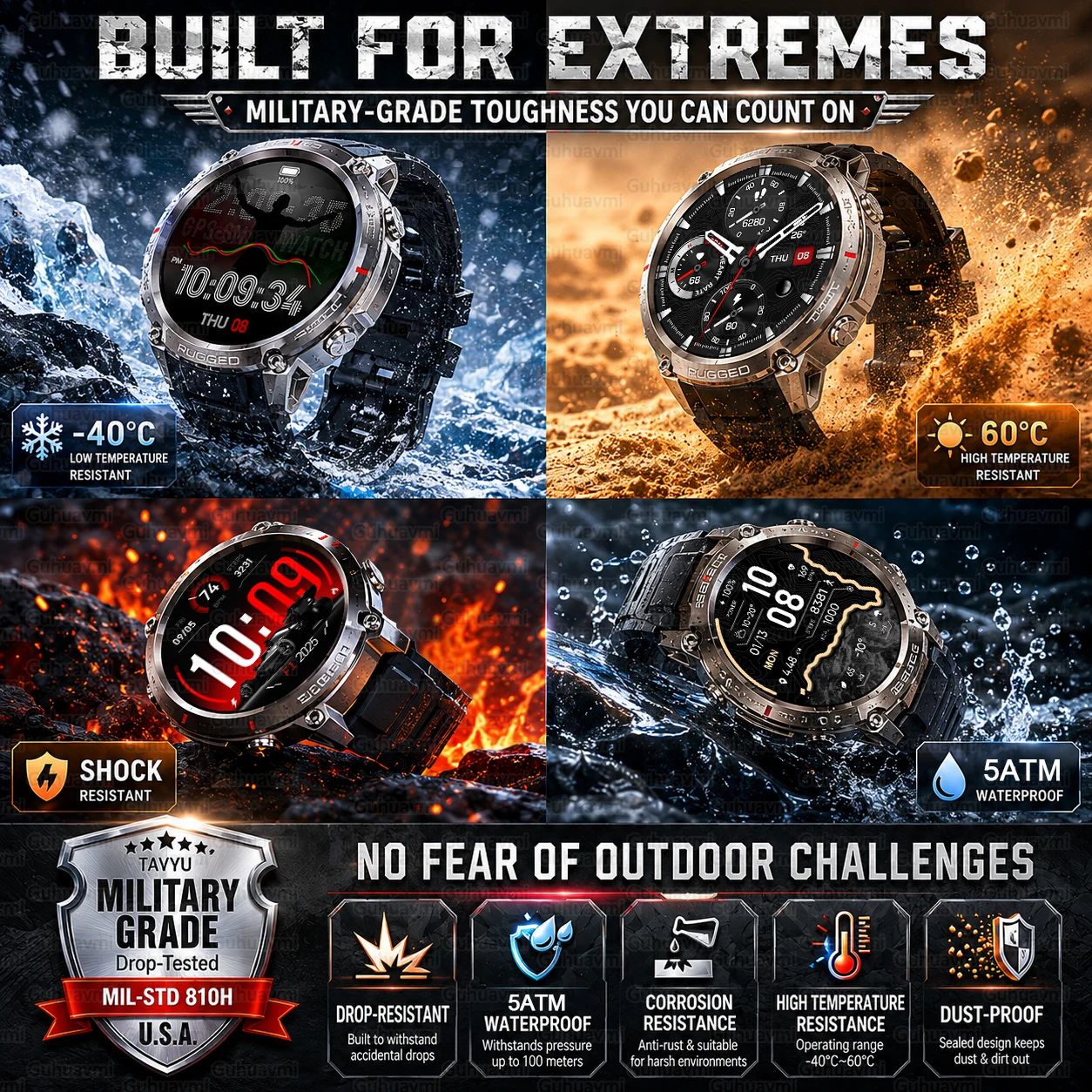 2026New Military Grade GPS Smart Watch Sapphire Screen 5ATM Waterproof Compass Altimeter Bluetooth Call Outdoor Adventure Watchs_voghion.com
