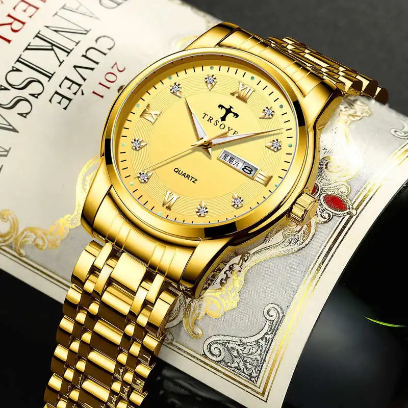 2022 Relojes Men's Fashion Luminous Waterproof Watch Diamond Roman Numeral Stainless Steel Quartz Watch Men's Wrist Watches