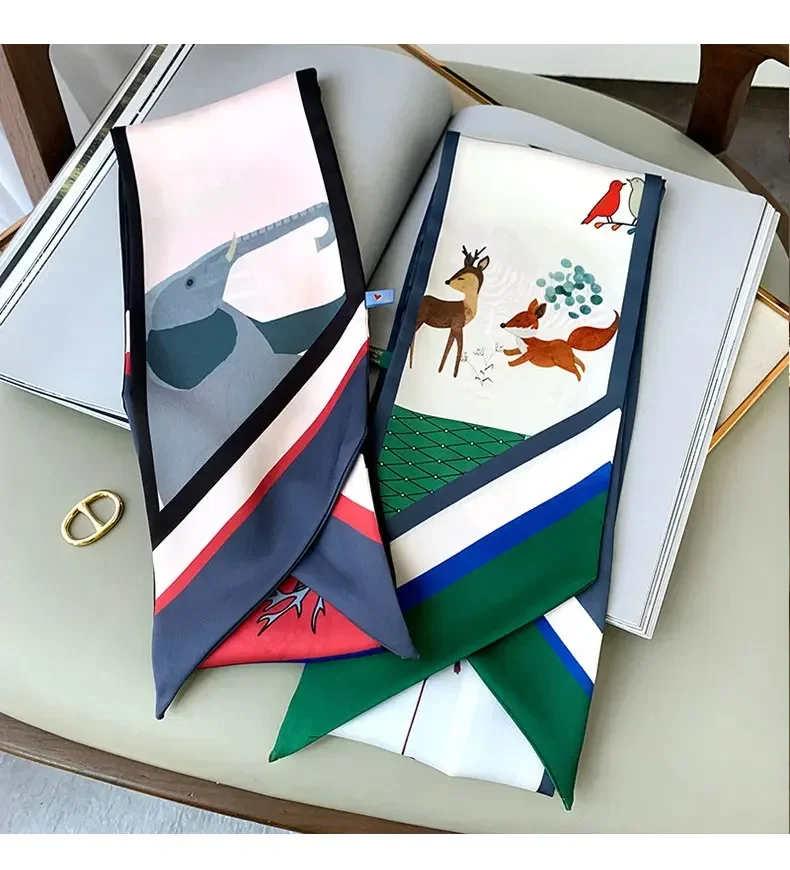 Design-Print Schmaler Schal Karierter Pferdehaarband-Schal Schmale Schals für Damen Taschenbänder Luxusmarken-Handgelenkstuch Foulard – Detail 1