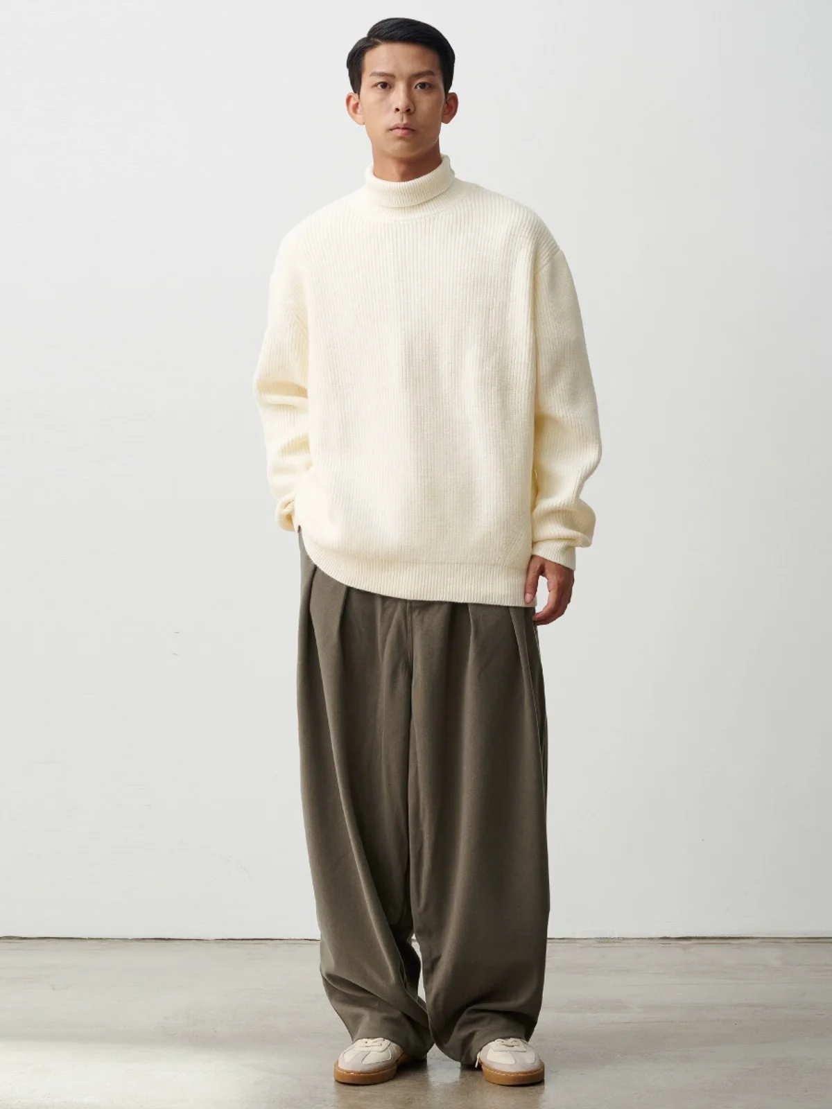 MIKI Japanese retro thickened woolen pants for men, loose drapey trousers, straight woolen casual trousers