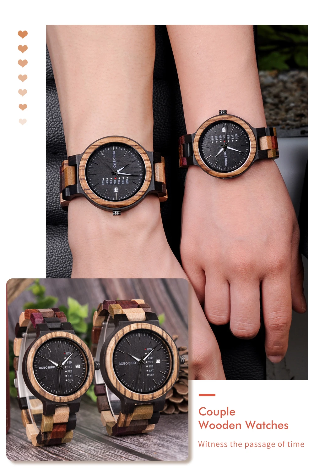 BOBO BIRD Wood Watch Men Women Quartz Week Date Couple Timepiece Colorful Wooden Band Logo Customize Gift Wholesale Dropship