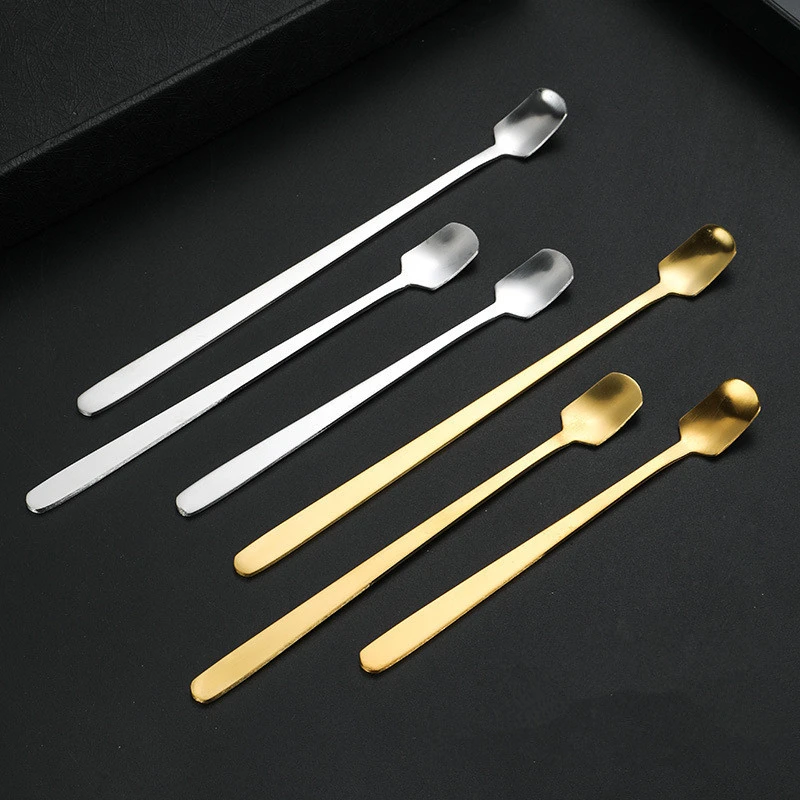 Stainless Steel Square Mini Teaspoon Long Handle Small Spoon Coffee Ice Cream Honey Mixing Spoons Tableware