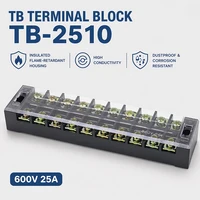 1PCS TB2510 Dual Row Thick Copper Screw Terminal Block Flame Retardant Grounding Strip Wire Connector Durable 600V 25A 1