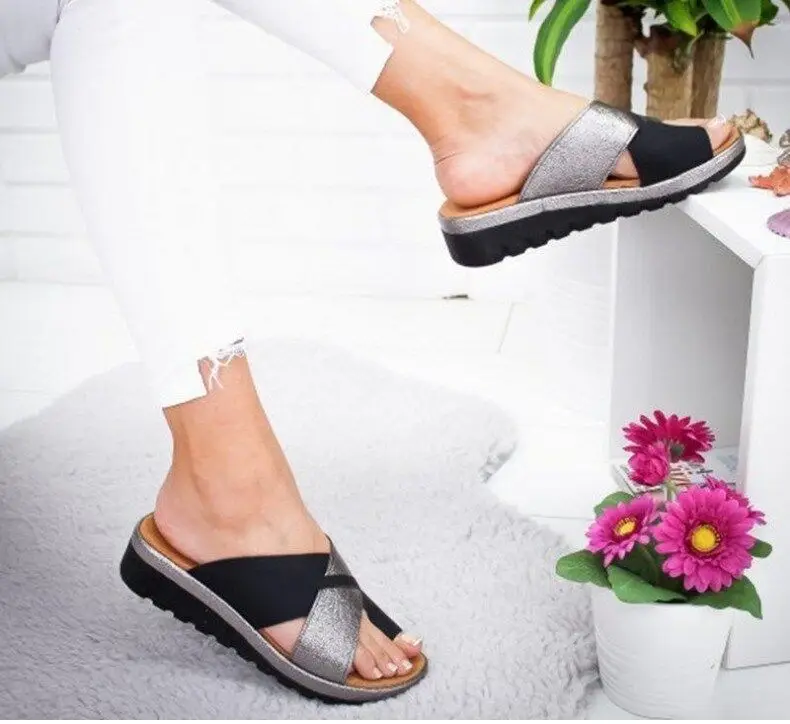 ORANDESIGN Women's Bunion Corrector Platform Sandals – Comfy & Casual Toe Correction Shoes In D-Silver, Size 4 B(M) US - View #2
