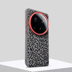 Magnetic Leather Geometric Graffiti Phone Case with Metal Lens Protector for MI14 (Gray)