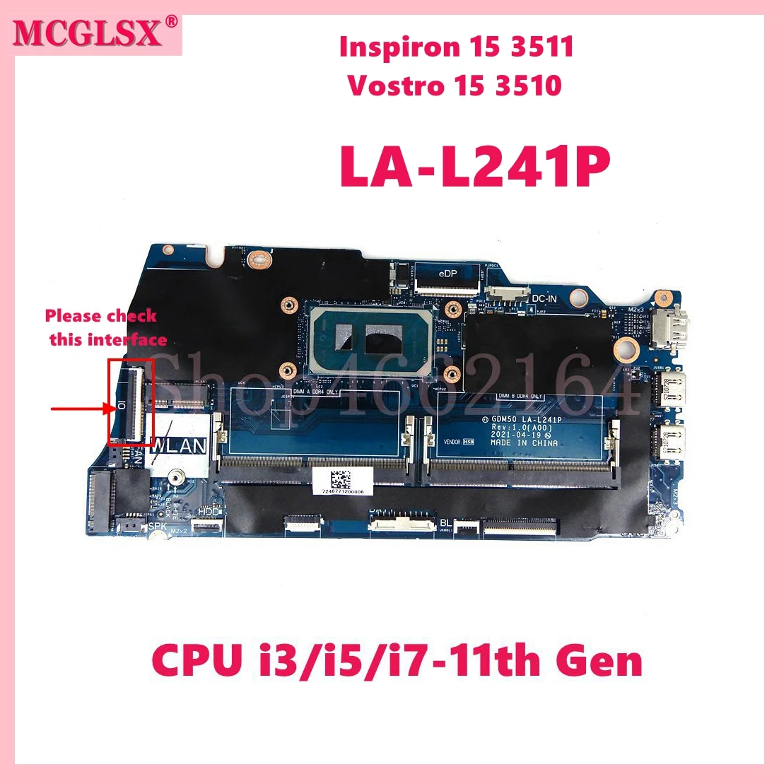 

LA-L241P с i3/i5/i7-11th Gen для Dell Inspiron 15 3511 Vostro 15 3510 материнская плата с процессором для ноутбука проверено OK