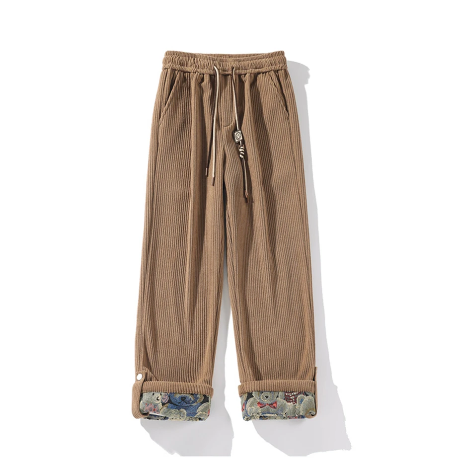 Corduroy Pants Men Warm Autumn Winter Fleece Sweatpants Male Fashion Casual Straight Pants