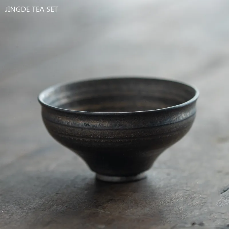 1pc Retro Iron Glaze Tea Cup Japanese Rough Pottery Handmade Tea Set Personal Single Cup Custom Portable Ceramic Master Cup