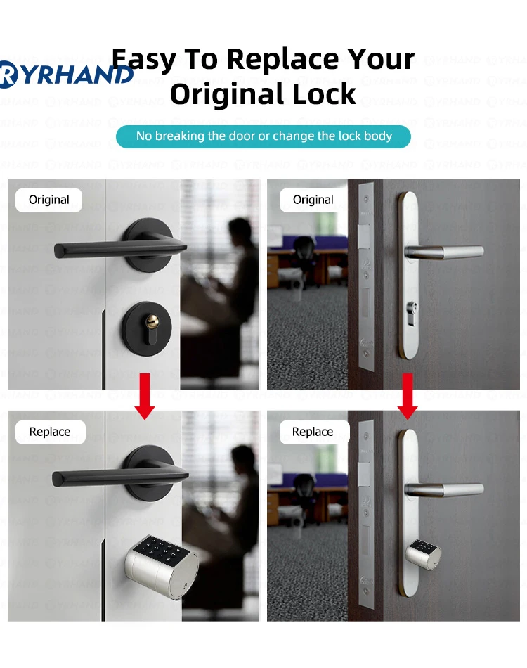 Euro Tuya APP Fingerprint Bluetooth Free adjustment Cylinder Smart Door Lock El