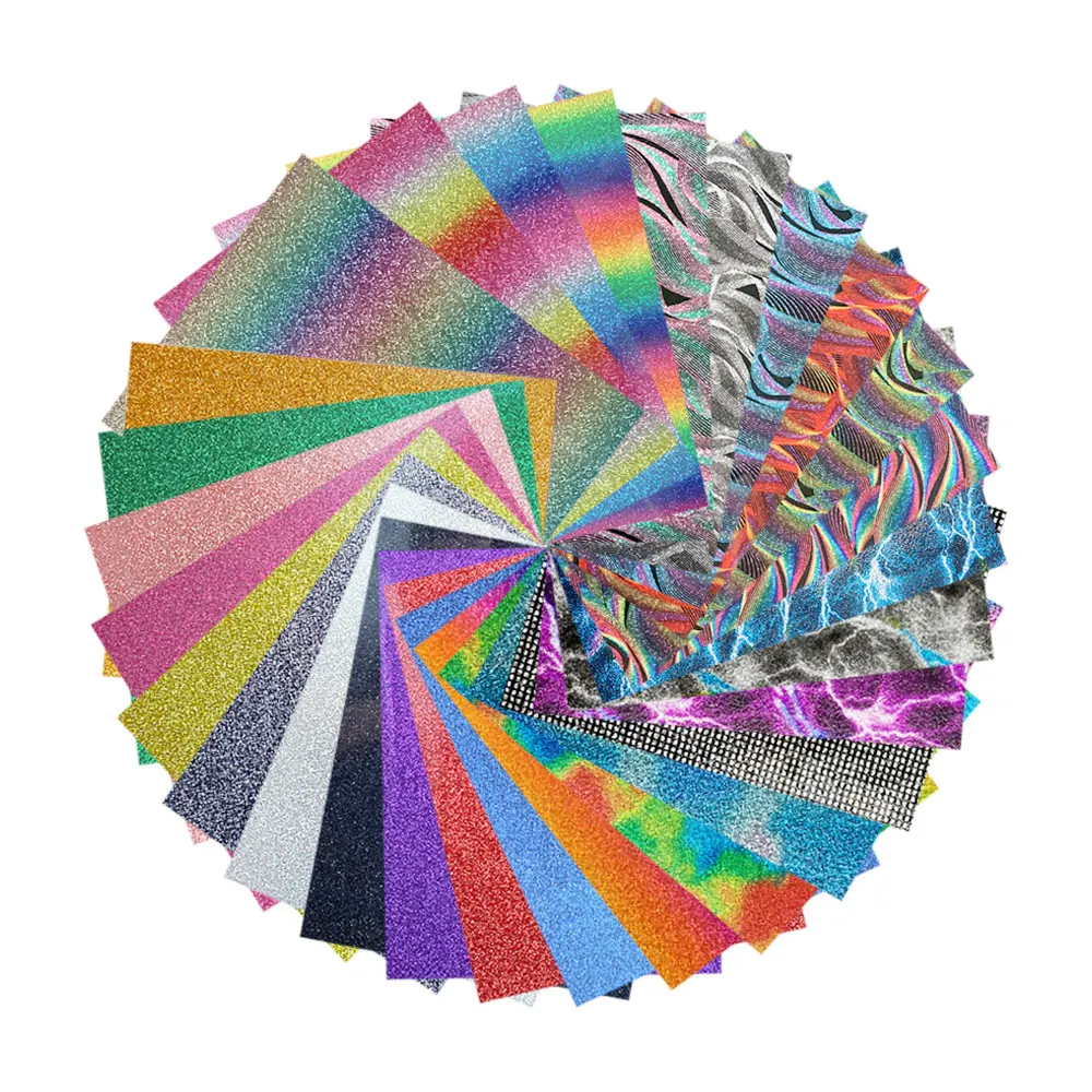 Vibrant Glitter Heat Transfer Vinyl for DIY T-Shirts and Gifts - 38 Assorted Colors
