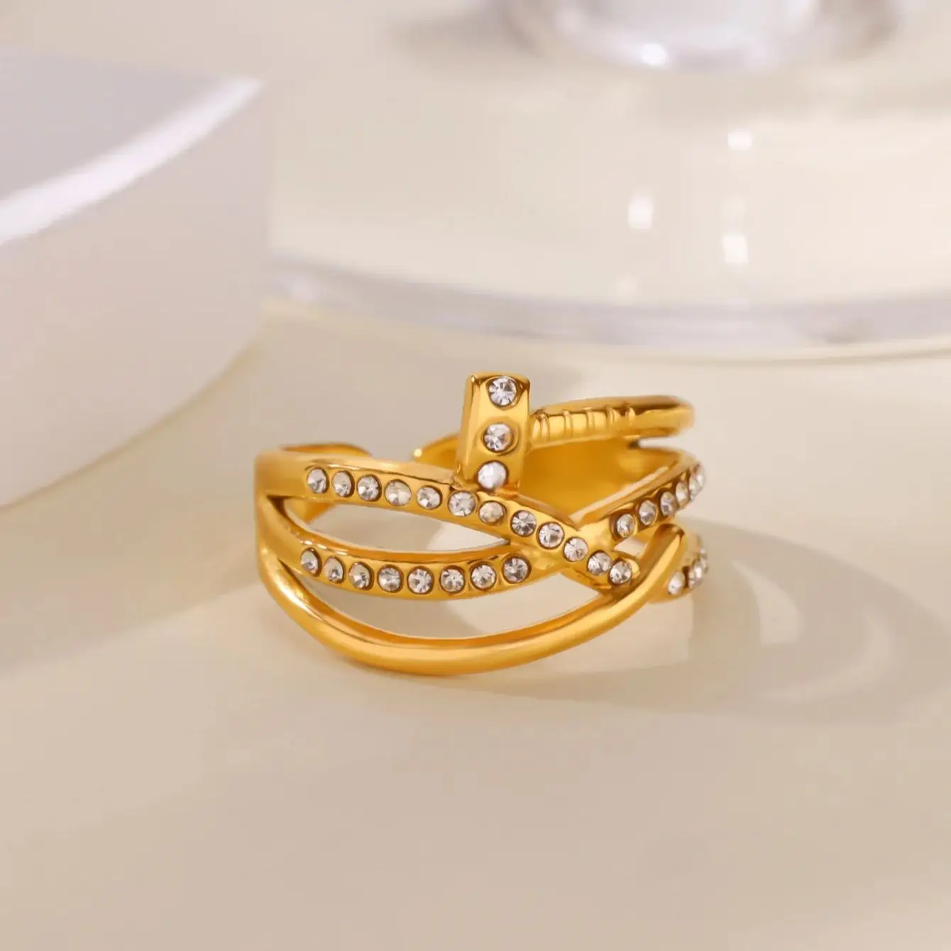 Zircon Geometric Wind Rings For Women Gold Stainless Steel