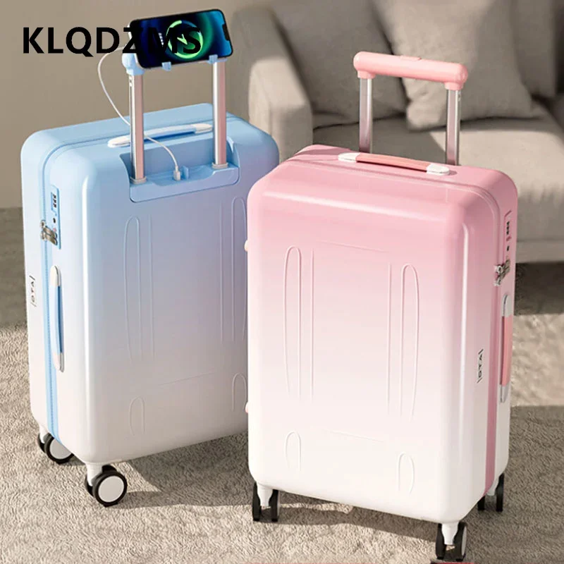 KLQDZMS ABS+PC Suitcase 20 Inch Boarding Case 24" Cart Case Cart Style Travel Bag USB Charging Port Carry-on Travel Luggage