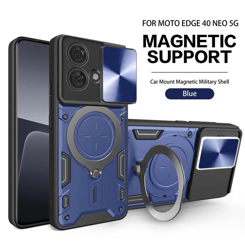 Per Motorola Edge 40 Neo Case Slide Camera Lron Ring Protection Stand Cavalletto Custodia Per Telefono Per Moto Edge 40 Neo 5G Cover Posteriore