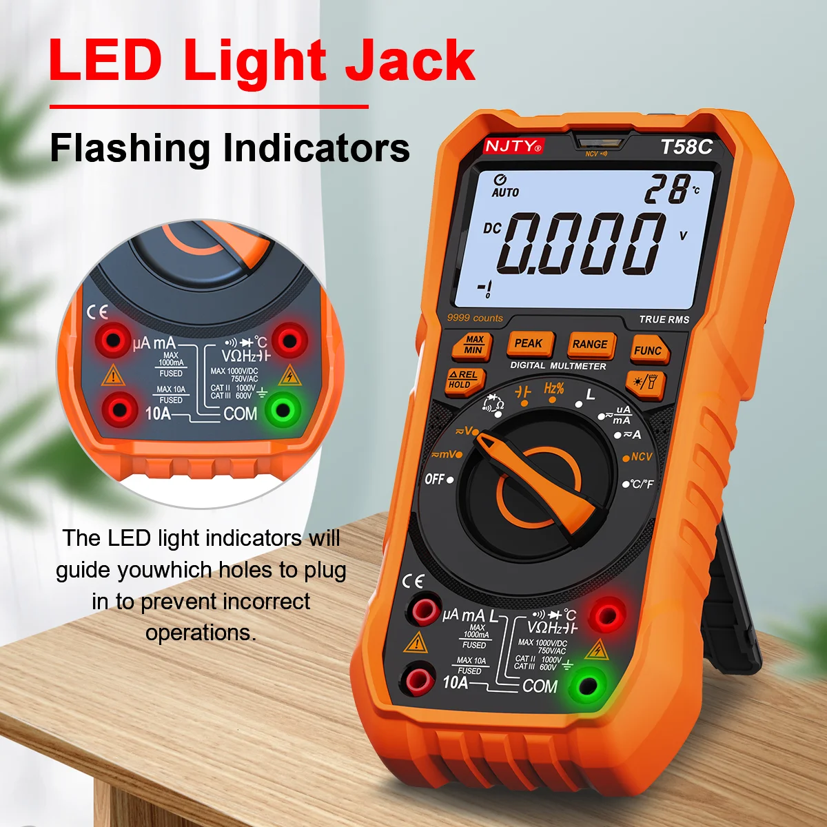 NJTY T58B T58C Digitalmultimeter 9999 Zählungen Auto Range LED-Blinkbuchse AC/DC Spannung Strom Induktivität Kapazität HZ TEMP – Detail 6