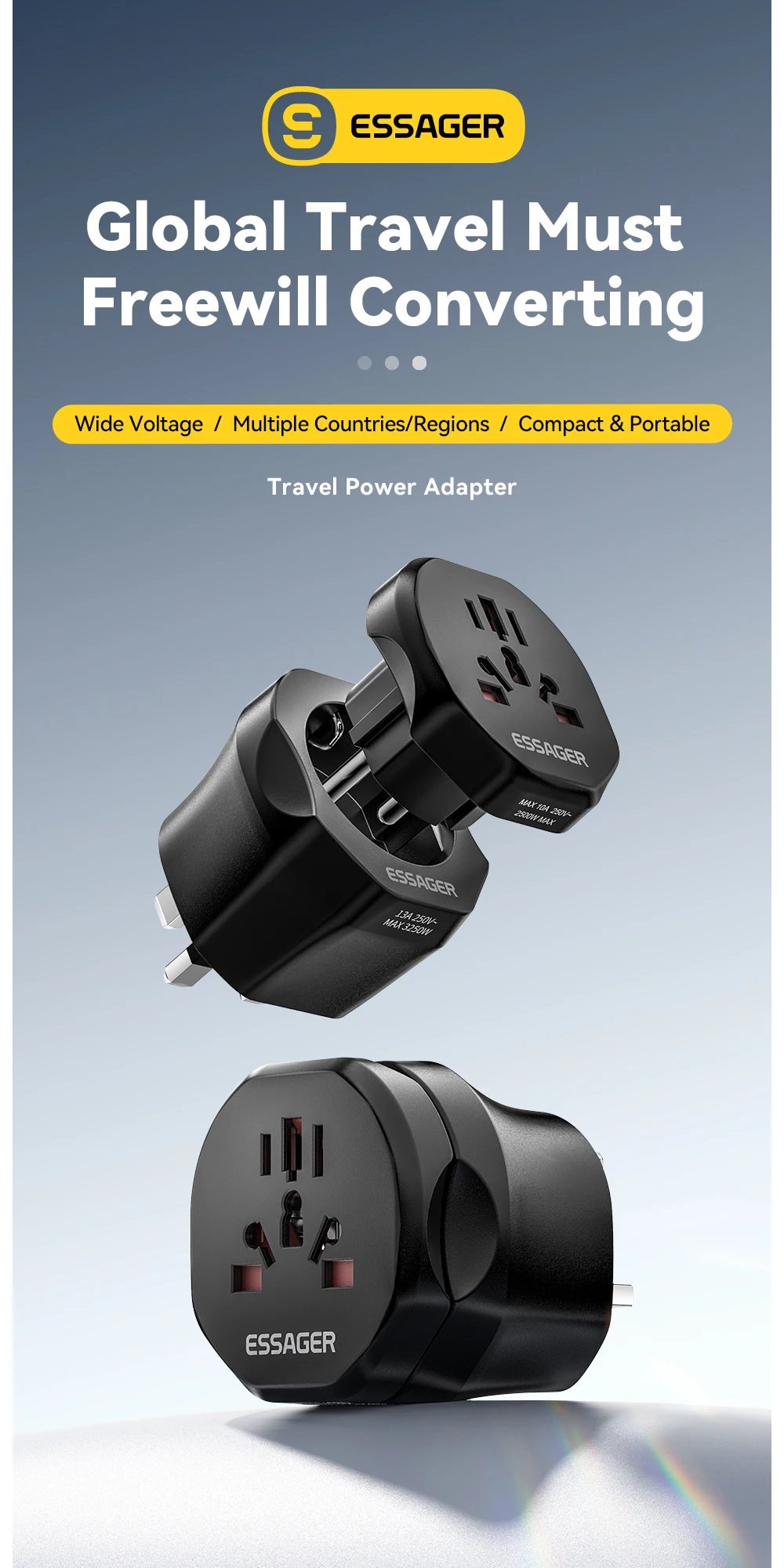 Travel Power Adapter UK US Male To EU UK US AU Female Plug Global Universal Conv