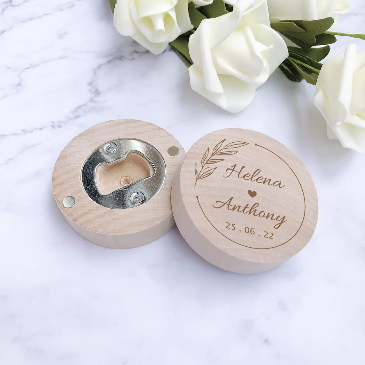 Personalized Wedding Favor Bottle Opener Fridge Magnet Wooden Magnetic Bottle Opener For Guest