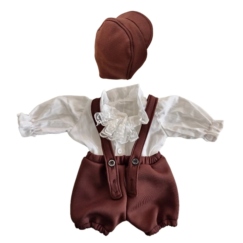 

3Pcs Baby Photo Props Romper Infant Newborn Photography Vintage Shirt Shorts Hat Set Monthly Boys Clothes Baby Outfits Dropship