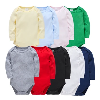 Body per neonato Body a maniche lunghe Tuta in puro colore Vestiti in cotone per neonato Tutina unisex multicolore Tutina prendisole