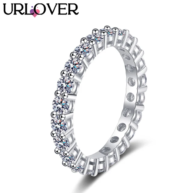 

URLOVER 5mm 7ct D Color Moissanite Ring For Women 925 Sliver Plated with White Gold Wedding Band Eternity Band Engagement Rings