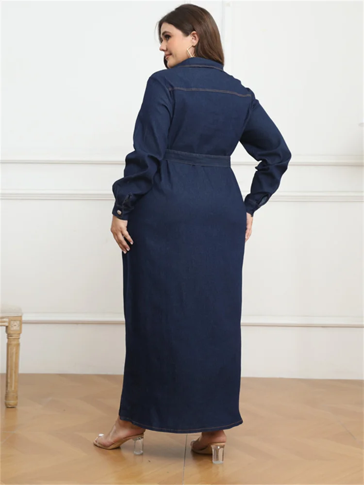Wmstar Plus Size Denim Dresses for Women Button Solid Long Fashion Elegant Maxi Dress Fall Winter Clothes Wholesale Dropshipping