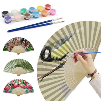 수제 유화 빈티지 접는 팬 숫자로 DIY 그린 공예 홈 인테리어 선물 디지털 유화 팬 멀티 스타일
