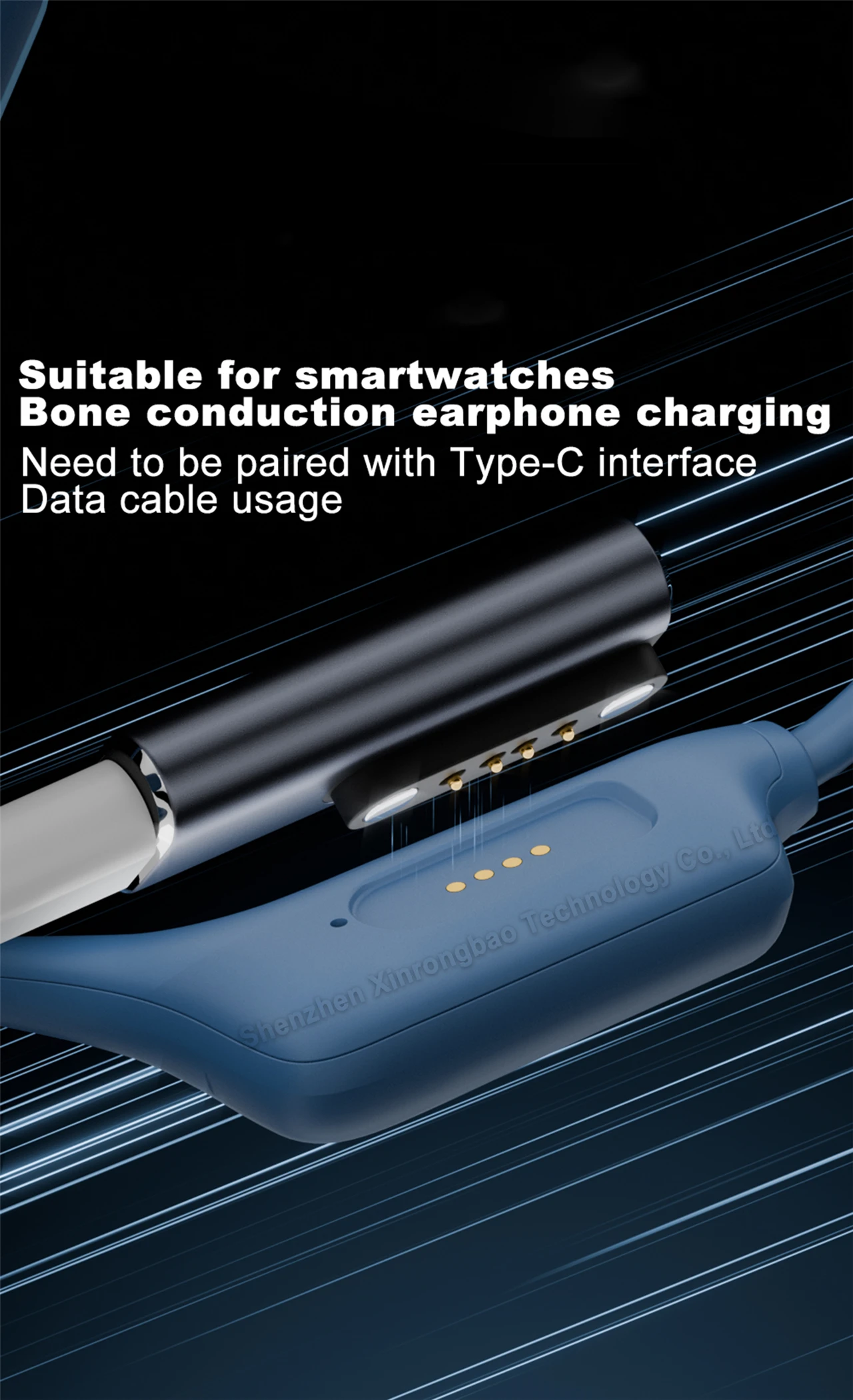 Geeignet für Shokz-Geräte, Knochenübertragungs-Headset/Smartwatch-Ladeadapter, USB-C auf 7,62 mm, 2-poliger/4-poliger magnetischer Ladeanschluss – Detail 5