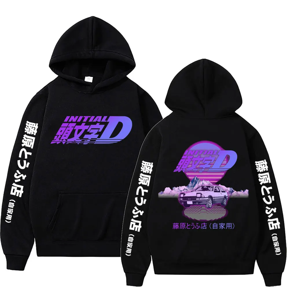 

90s Anime Initial D Drift AE86 Fujiwara Tofu Shop Print Hoodie R34 Skyline GTR JDM Sweatshirt Fujiwara Takumi Manga Male Hoodies