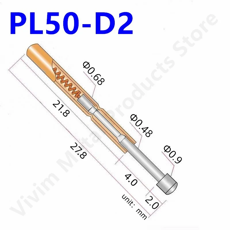 Sonda de prueba de resorte de PL50-B serie PL50 RL50 Pogo Pin Dia 0,68mm niquelado receptáculo de tubo de latón PL50-B1 27,8mm