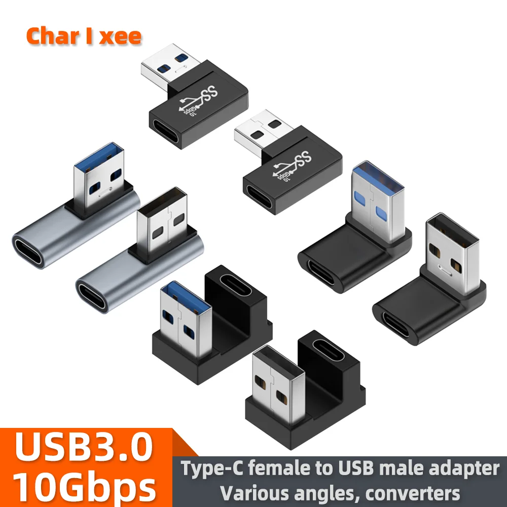 Usb 3.0 90 graus USB-C fêmea para USB-A adaptador 10gbps transmissão de alta velocidade up-down u conector para laptops notebooks