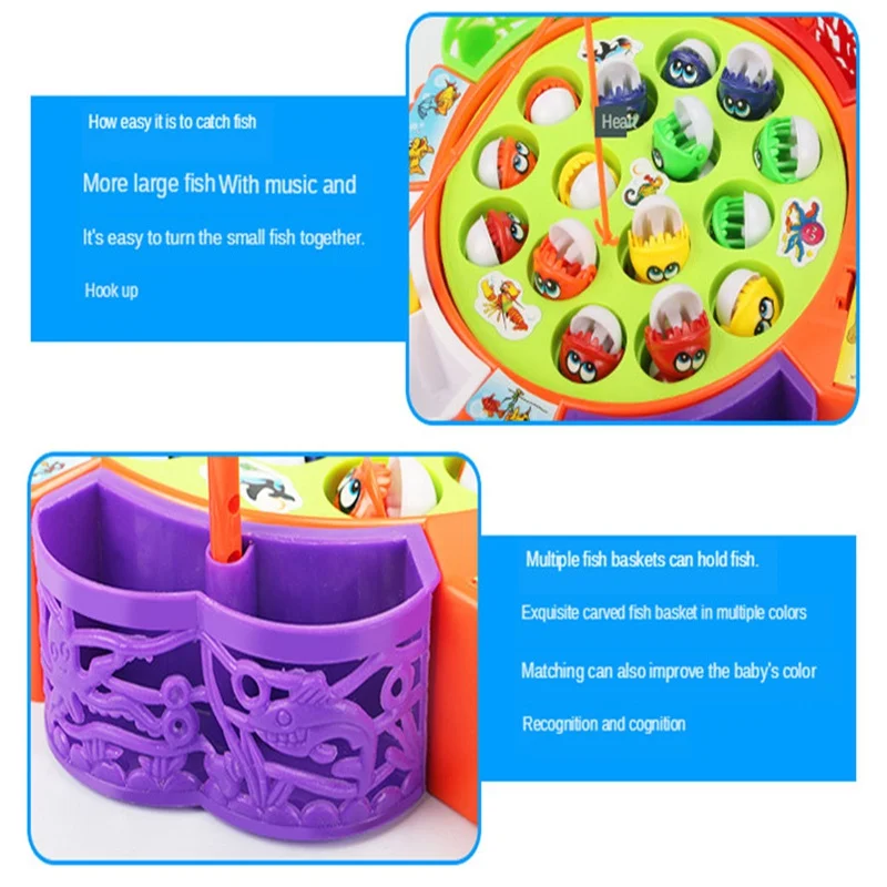 Electric Musical Rotating Fishing Toy Children Board Play Fish Game Outdoor Sports Educational Toys For Boys Girls 6