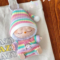 17cm Mini Plush Doll'S Clothes Outfit Accessories For Korea Kpop Labubu Idol Sitting Party V1 V2 Autumn onesie hat set Clothing 1