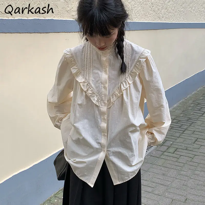 

Shirts Women Spring Japanese Style All-match Simple Solid Girls Lovely Tops Popular Clothing Tender Basic Stylish Ulzzang Newest