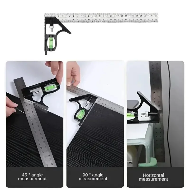 Angle Combination Square Ruler Mobile Horizontal Movable 45Degree Right Carpenter Level Moving Woodworking 300mm