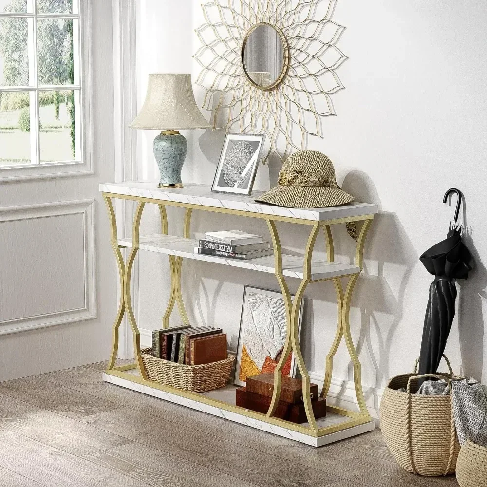 Console Table Entryway,Sofa Table Free Combine Two Different Shape for Hallway Entrance Hall Foyer Corridor LivingRoom Gold Base