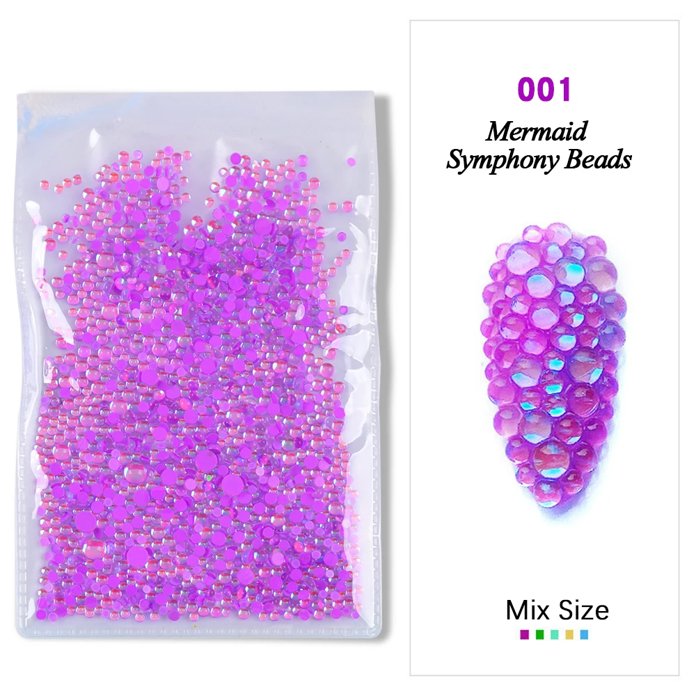 Nail Glass Beads Mermaid Symphony Rhinestones Flatback Mixed Size Nail Art Gems Stones For Nail Crystal 3D Accessories 