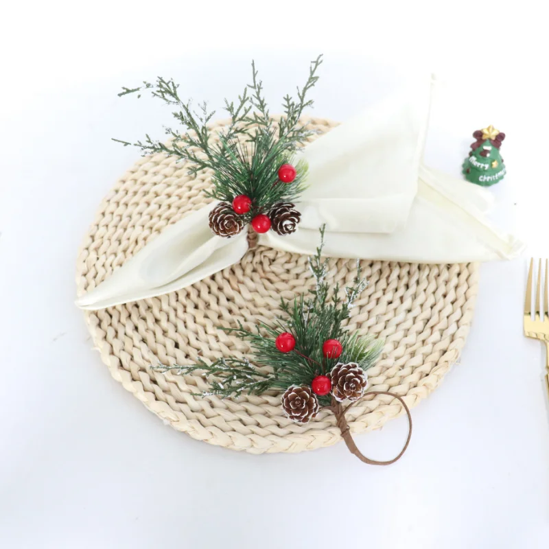 Christmas Party Dinner Napkin Rings Cypress Christmas Pine Needle Napkin Ring Xmas Family Party Napkin Ring Dinner Decoration