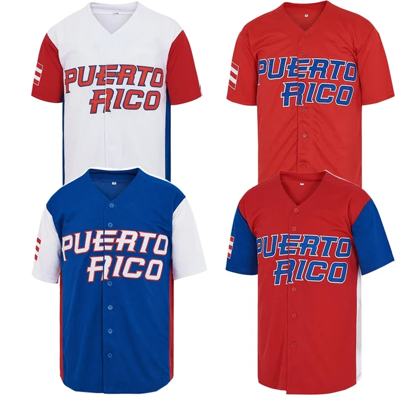 Puerto Rico blank jersey Baseball jerseys Sewing Embroidery Outdoor sportswear world Champion White Red Blue