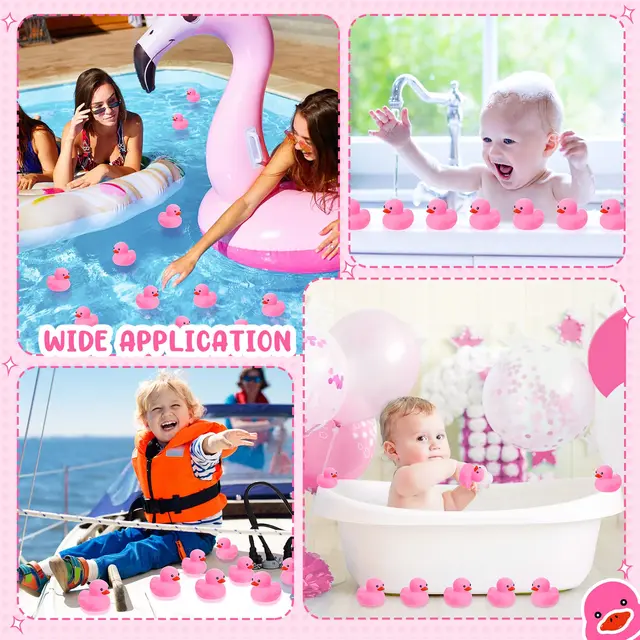 1-100pc Pink Mini Rubber Ducks Set in Bulk Float Squeak Tiny Ducks Rubber Duck Toy for Kids Party Birthday Supplies 3