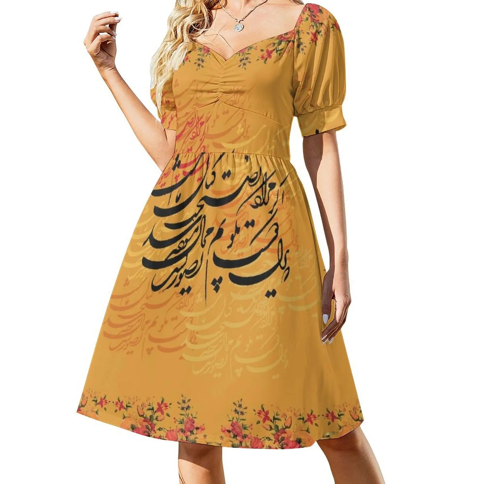 thumbnail image 1 of Vestido de manga corta “Caligrafía clásica” 1 Vestidos de mujer Ropa vestidos de verano para mujer Vestido, 1 of 7