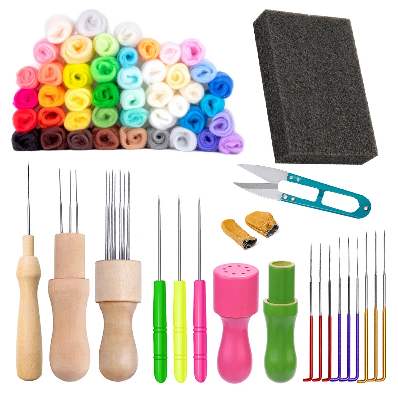 KRABALL Felt Accessories Set For Toy Doll Making Wool Felting Tools Handmade Felting Kit Pack Wool Roving Materials DIY Craft