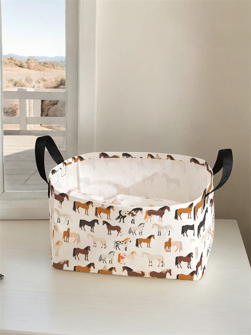 Storage box, underwear, socks, baby toys, storage basket with handle, simple printed decorative storage basket