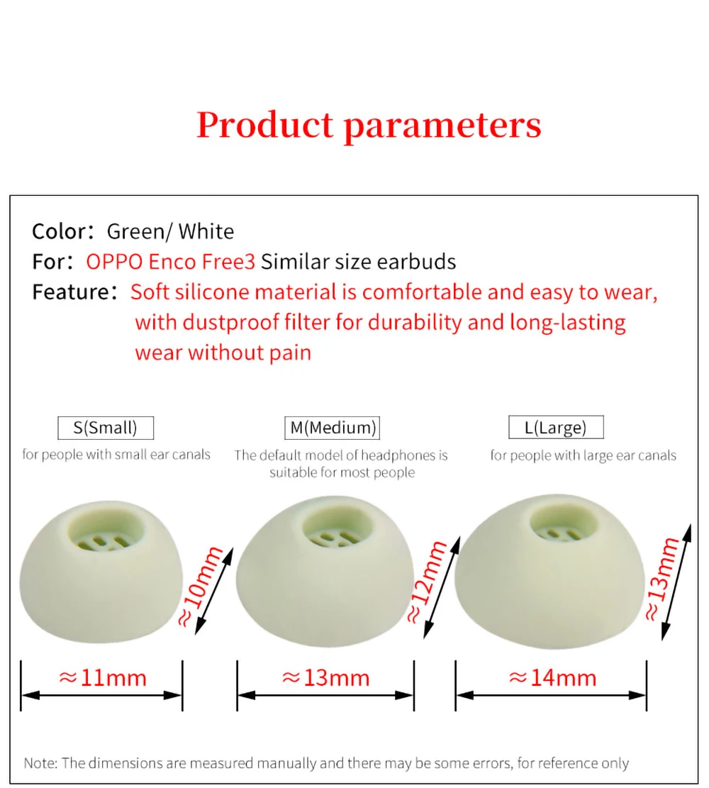 6Pcs Silicone Ear Tips for OPPO Enco Free3 TWS Earbuds Eartips Enco Free 3 Ture Wireless Earphone Tips